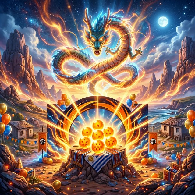 Invitación digital infantil de Dragon Ball con personajes animados y colores vibrantes